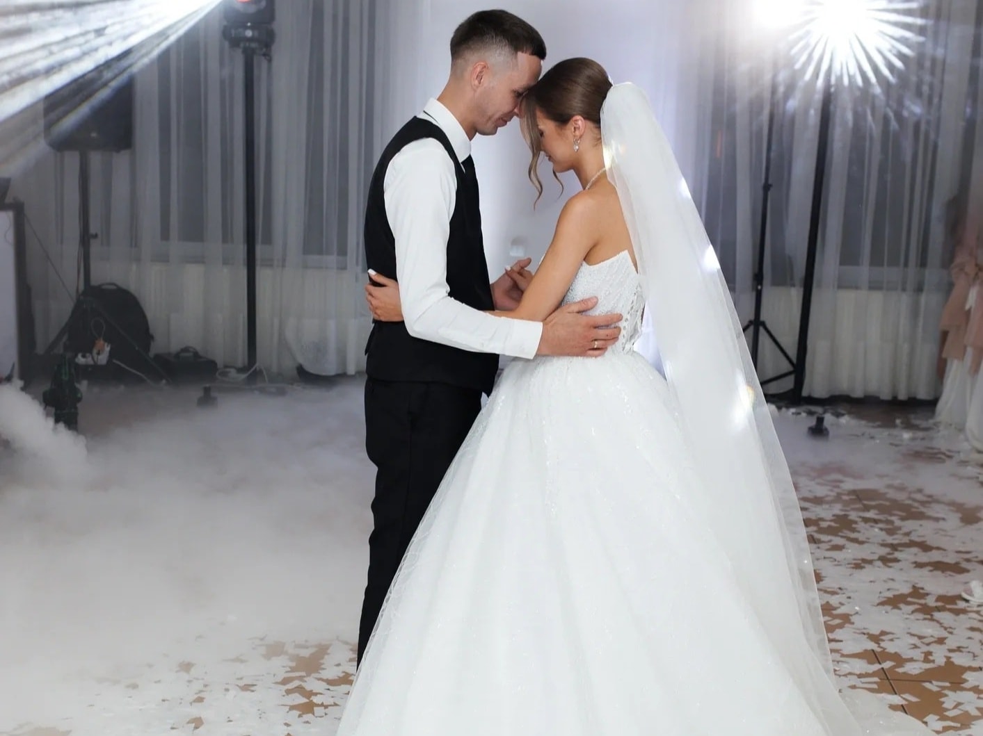 A couple sharing an elegant first dance at their wedding
